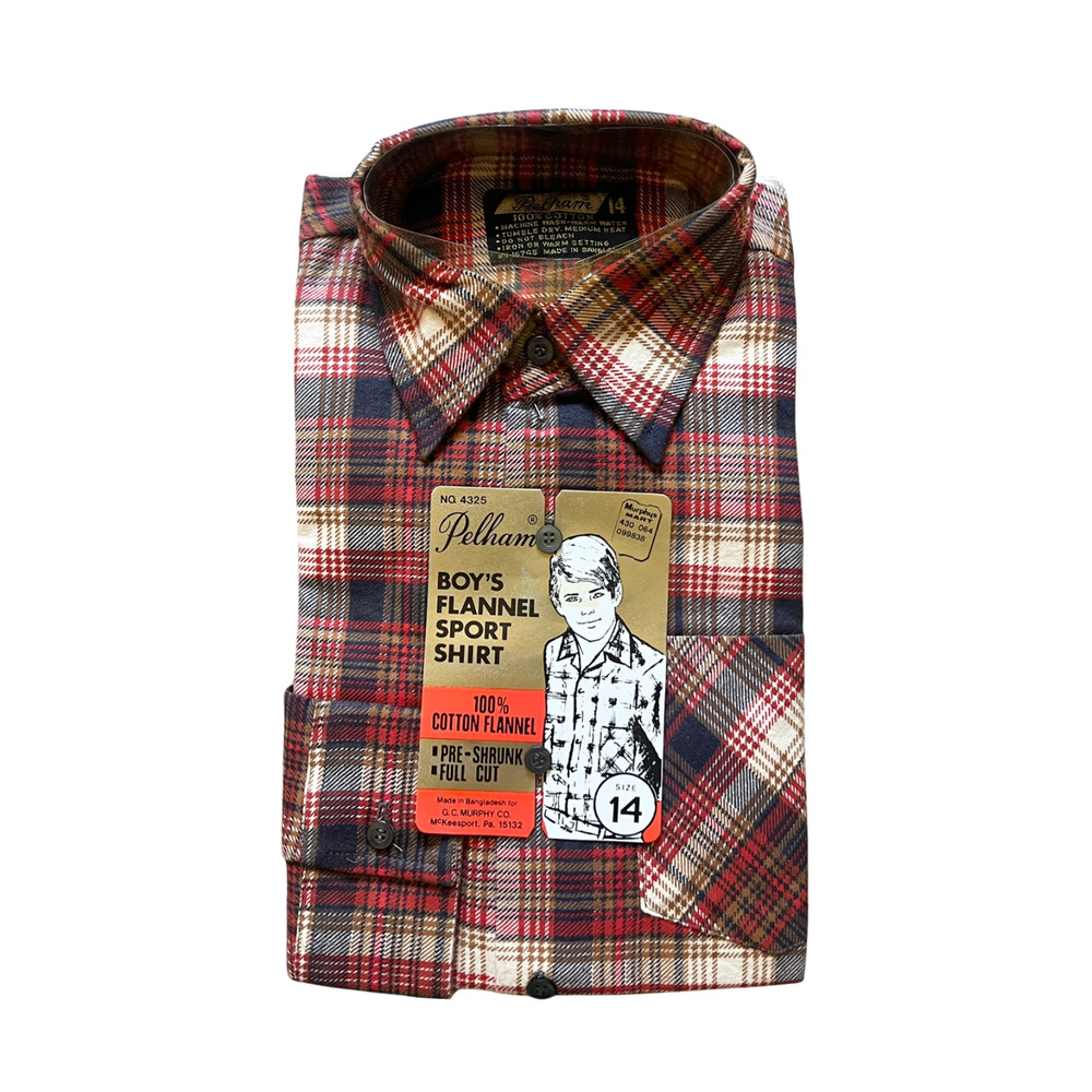Vintage 60s Pelham Flannel Shirt Boys 14 Plaid Flannel Deadstock Autumn Classic